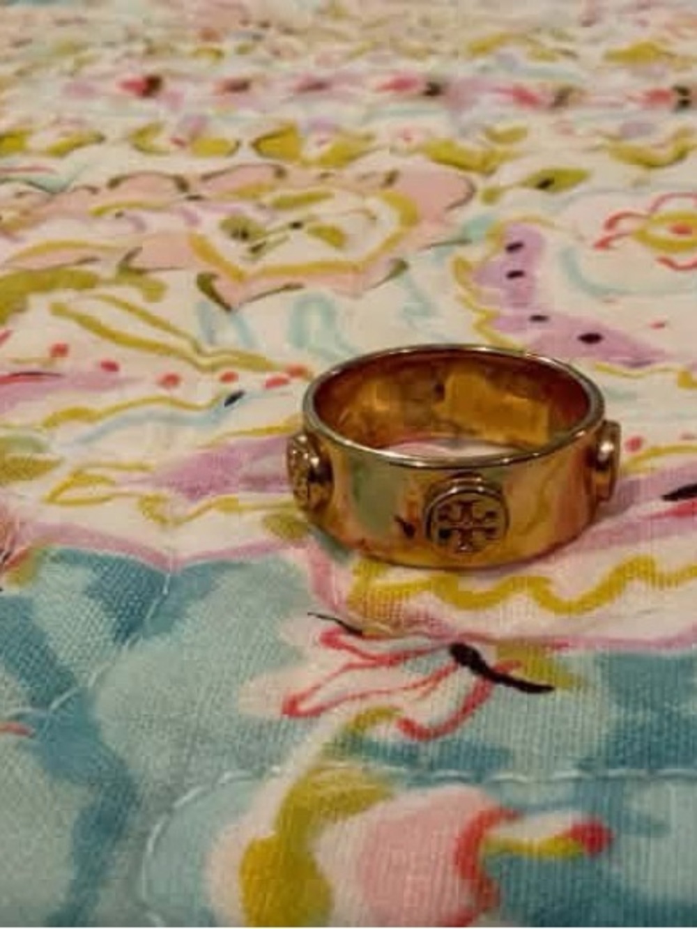 Tory Burch Polished Gold Logo Band Ring